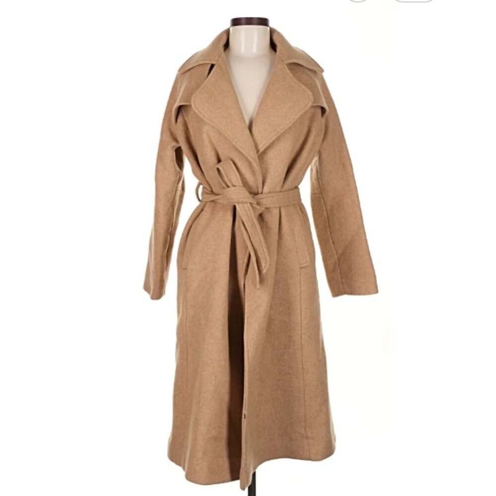 De La Creme Tie Belt Wool & Cashmere Blend Long Wrap Coat in Camel